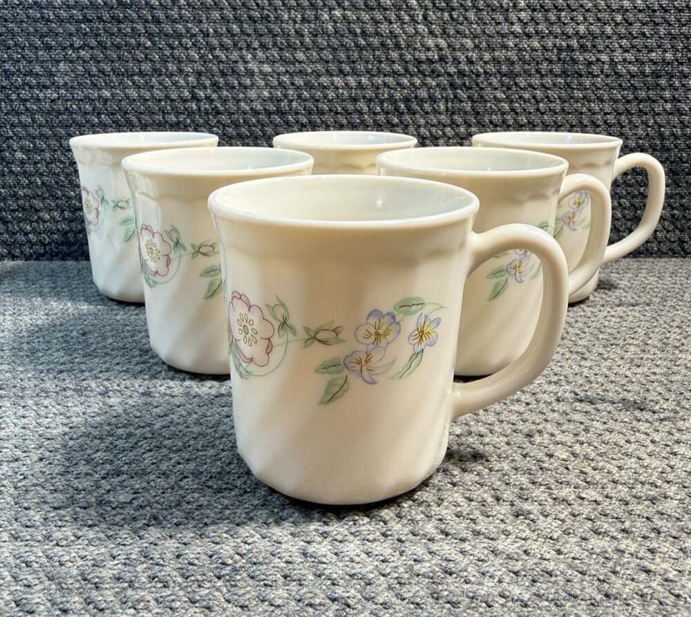 Set of 6 Arcopal France Champetre Floral Swirl Coffee/Tea Mugs Cottage Core
